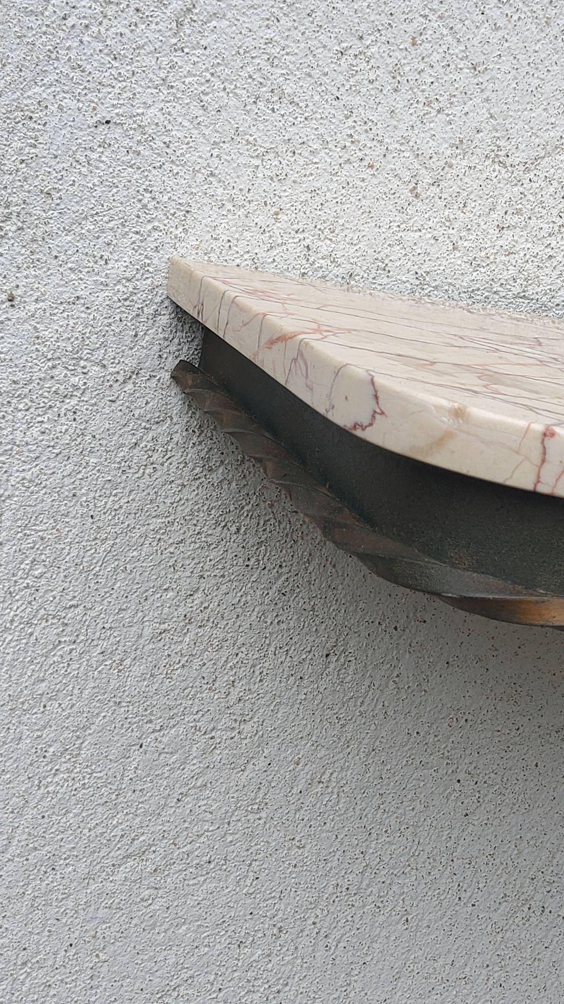 Console of wall lamp of the 50s in wrought iron and marble top