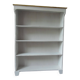 Bookcase in pearl grey waxed finish, light oak waxed top.