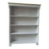 Bookcase in pearl grey waxed finish, light oak waxed top.