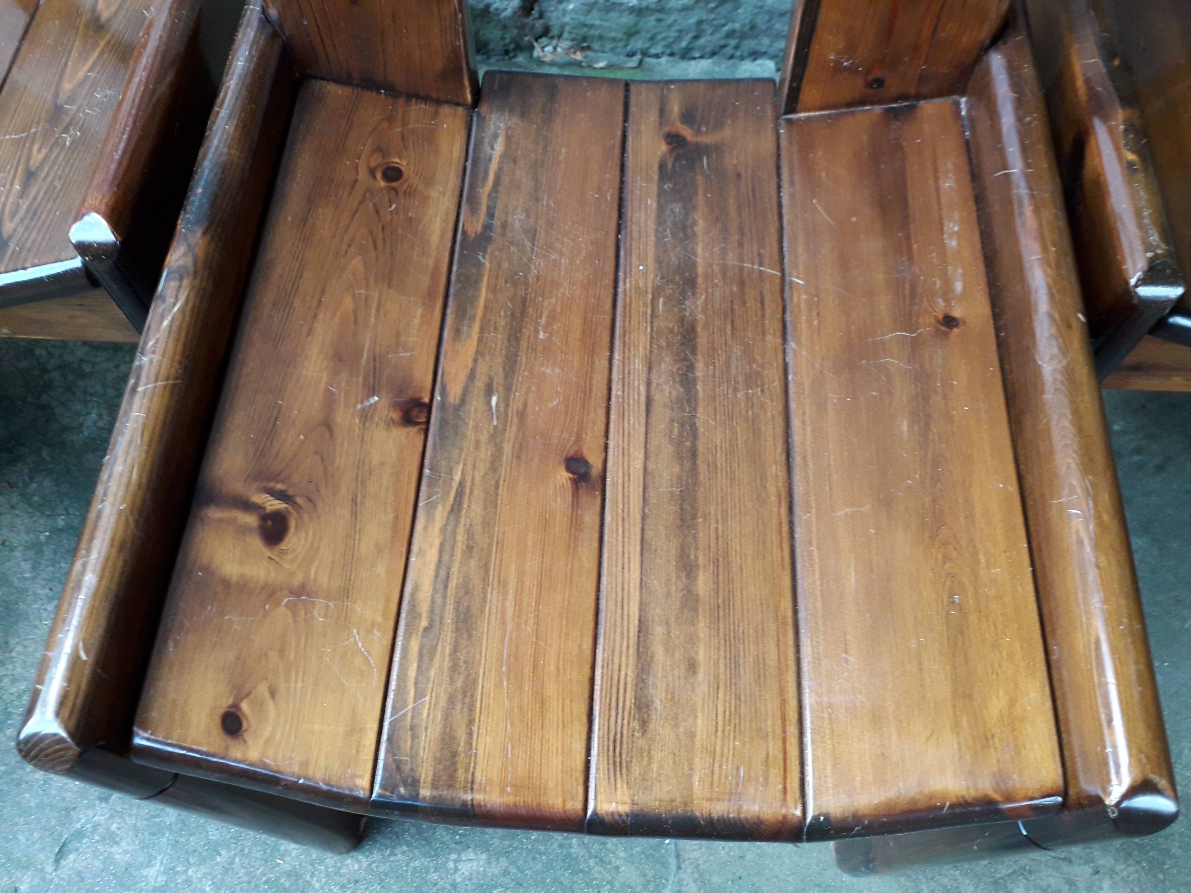 Set of 6 varnished pine chairs