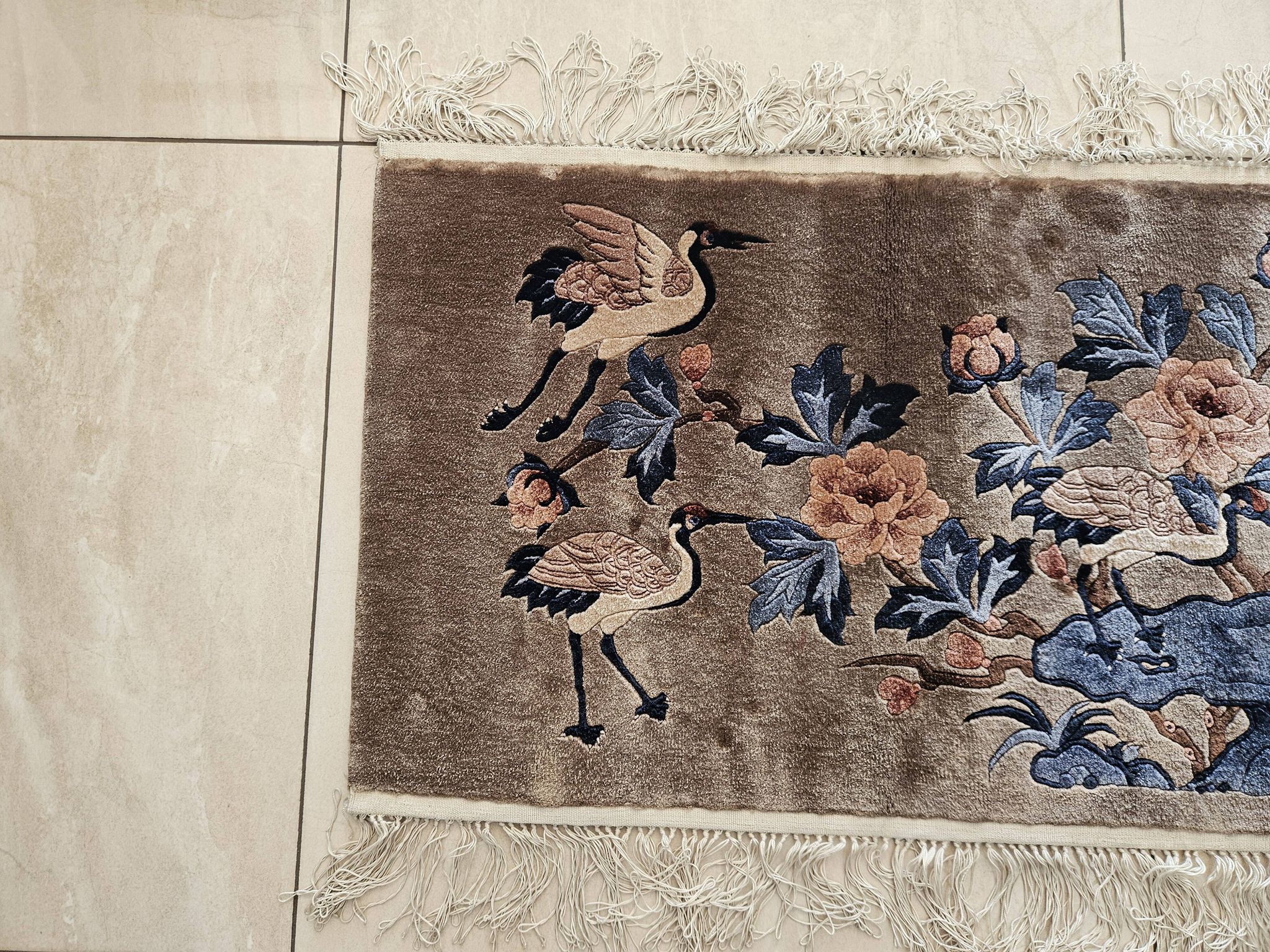Luxurious Rug 100% SILK/China/Hand-Tied/Crane Motif/1950s