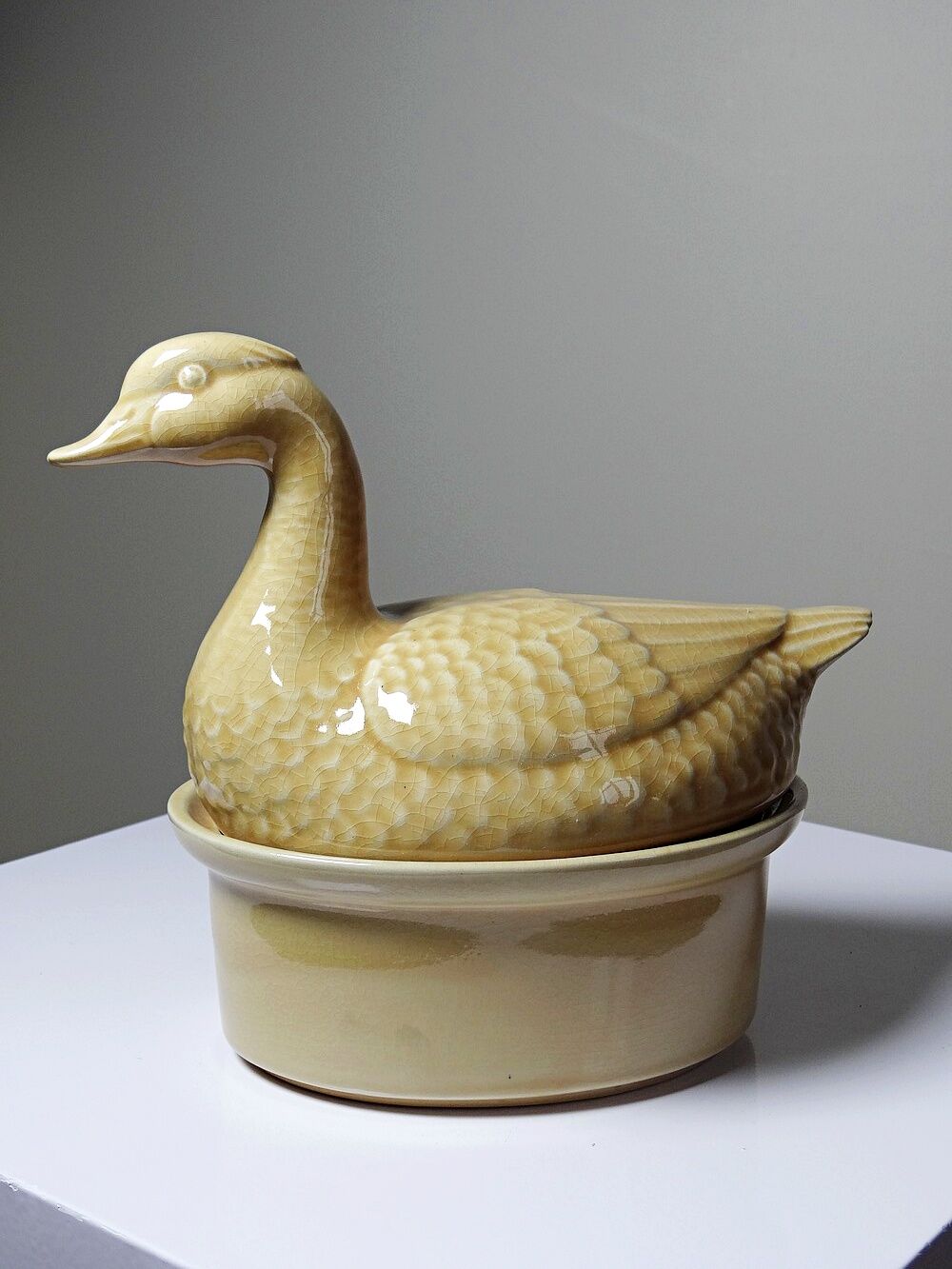 Small vintage terrine GEO from the 50s-60s, beige ceramic duck.