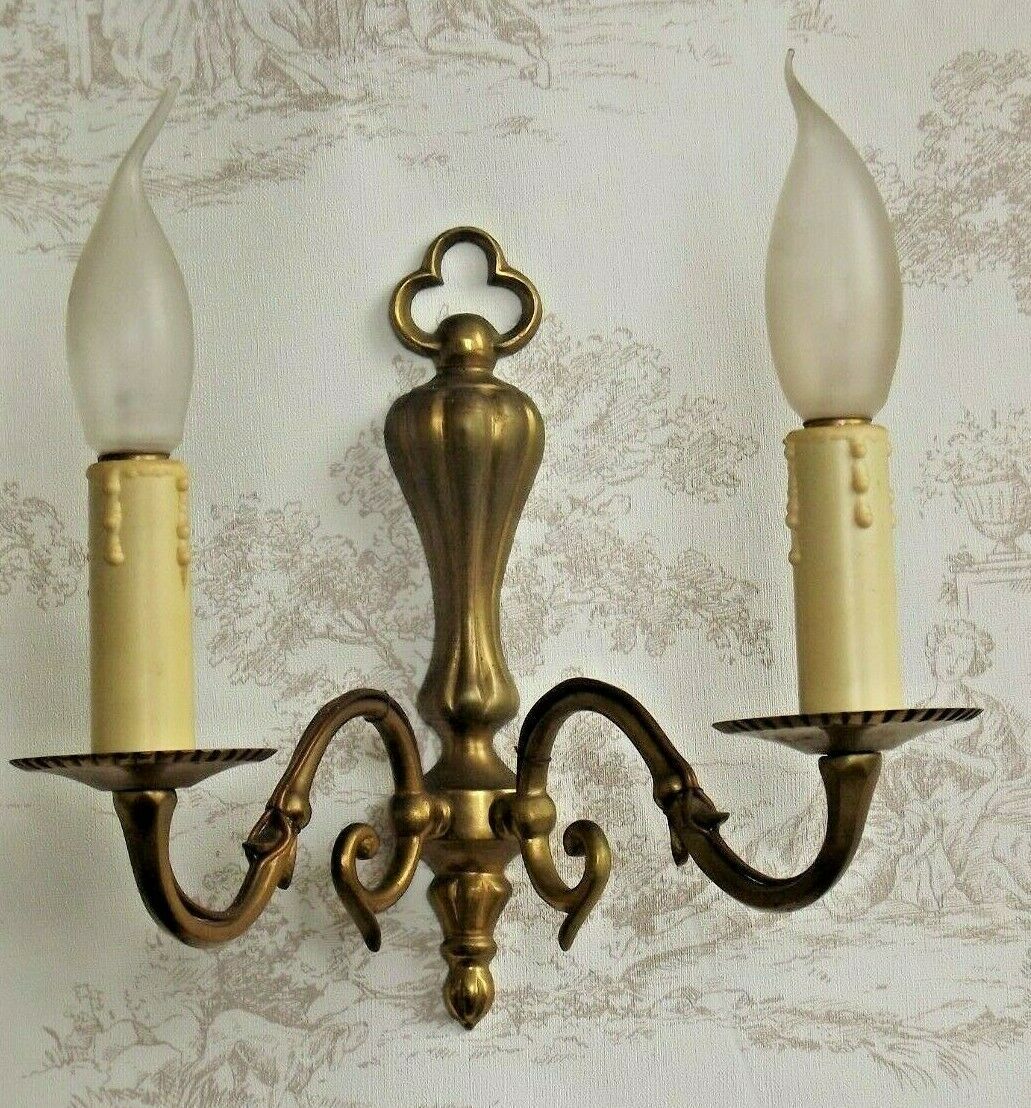 French vintage traditional double brass wall sconce scrolled arms