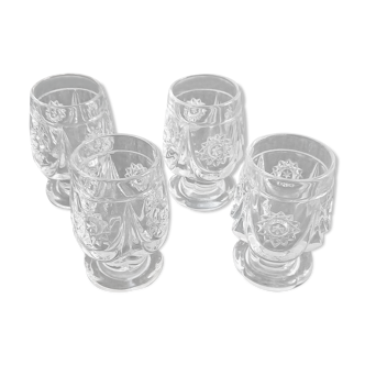 4 antique to digestive glasses in cut crystal and molded crystal decorated