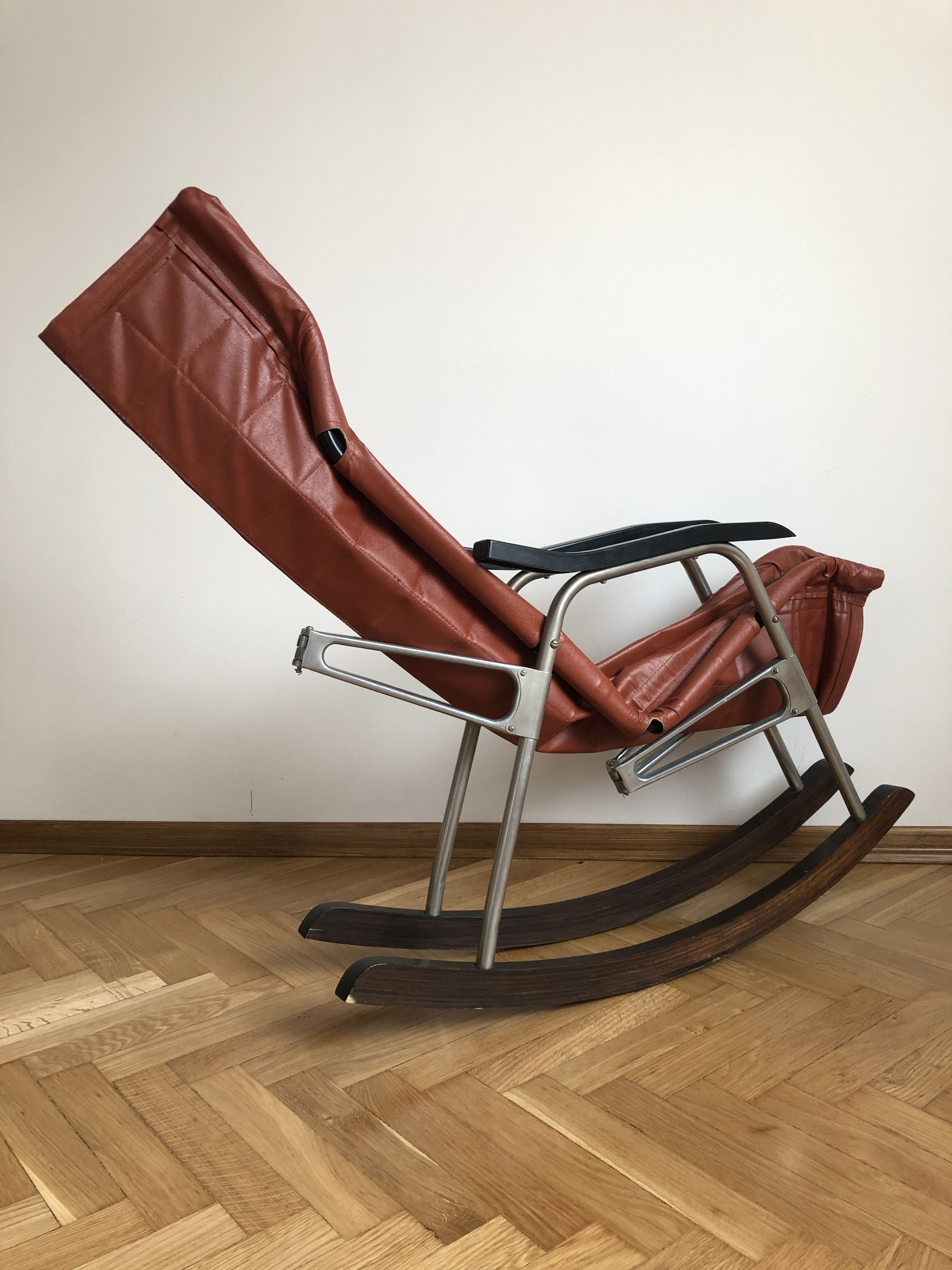 Japanese leather rocking chair by Takeshi Nii, 1950s