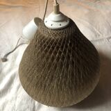 Pendant light with dark beige braided wire vintage 70s
