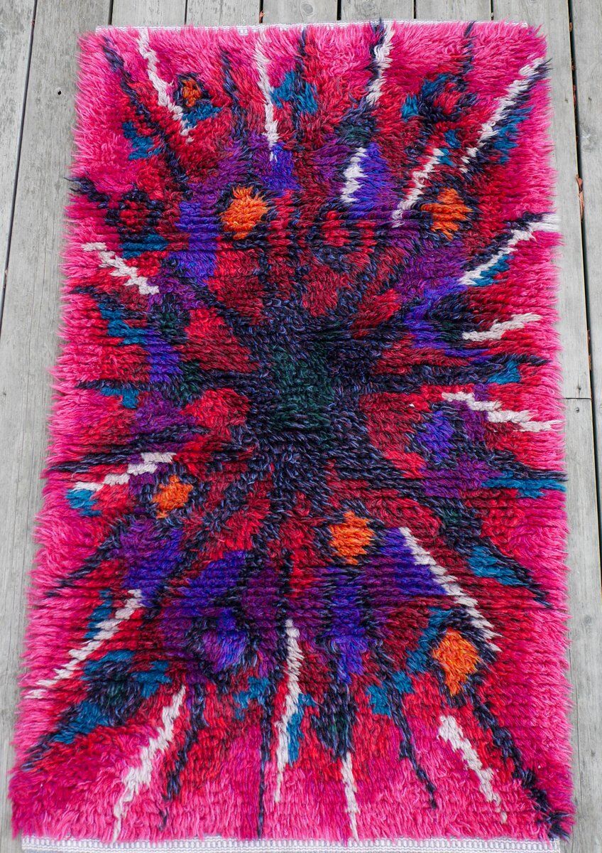 Swedish Tibetan Rya rug with flower by Jagarz for Rya