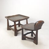Ensemble de chaise et de table en bois du milieu du siècle, années 1950
