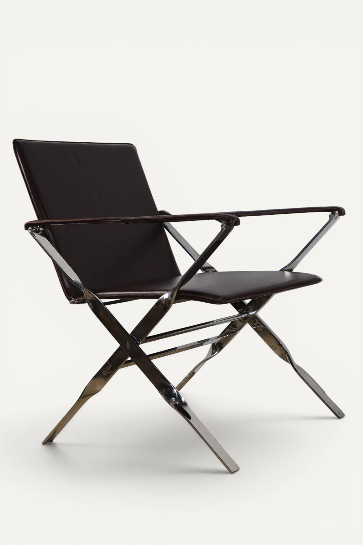 Pair of leather and chrome metal armchairs, Italy - 1970