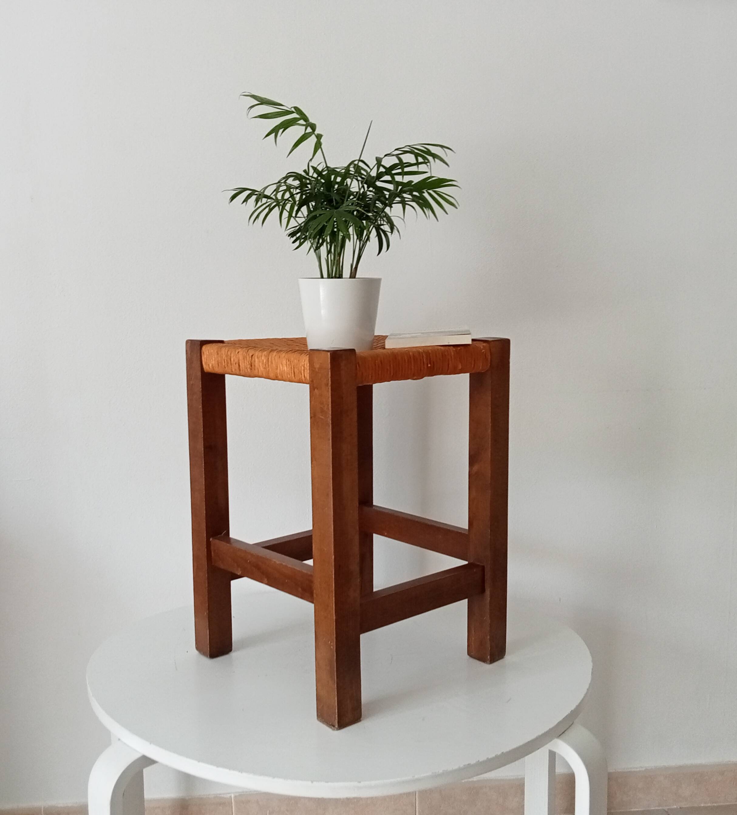 Antique solid oak stool Mountain Chalet
