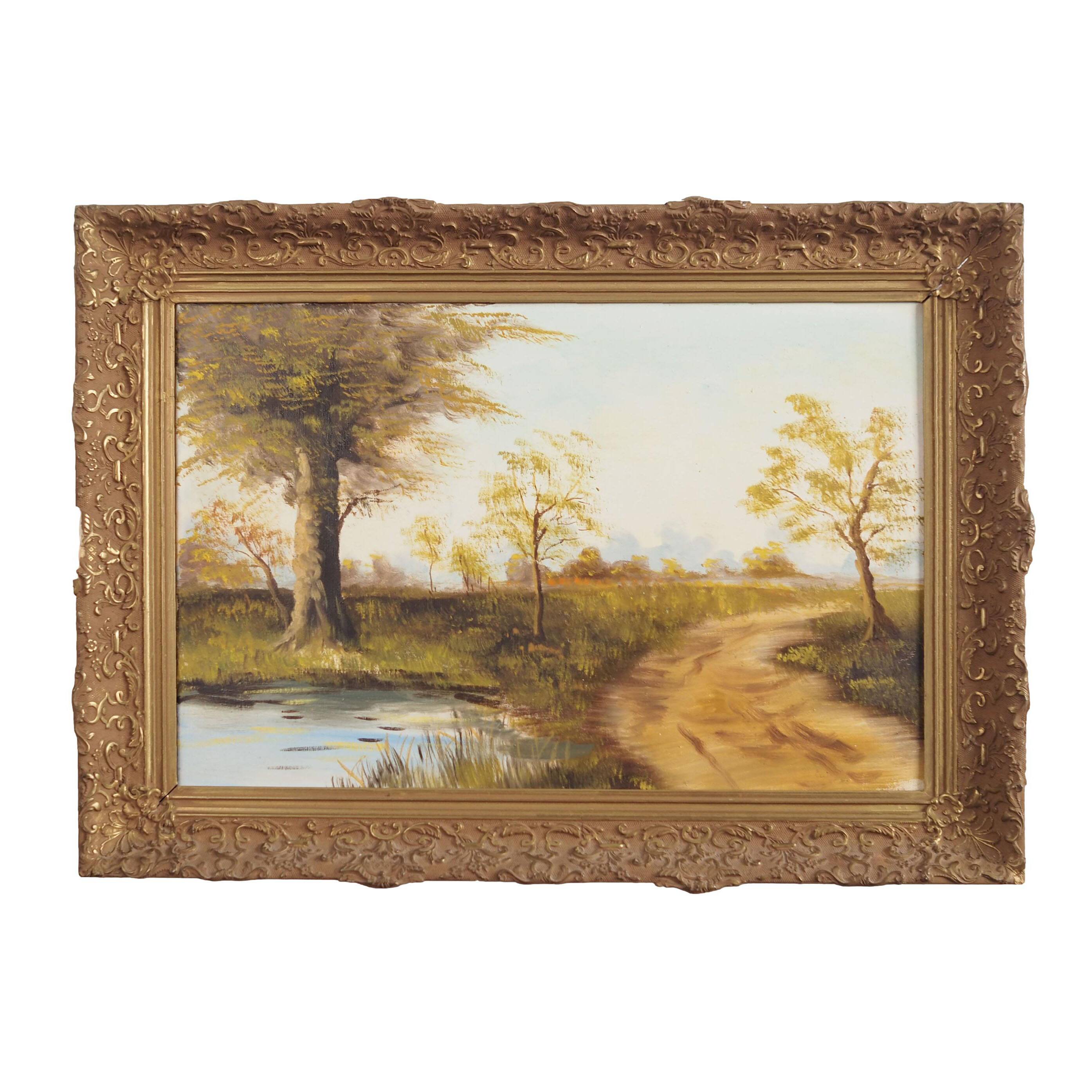 Painting „The Road by the Pond”, Scandinavian design, 1970s