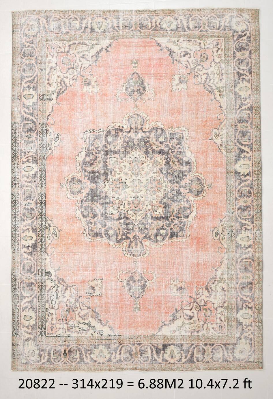 7x10 Vintage Salmon Pink Classic Madallion Turkish Rug, 219x314Cm