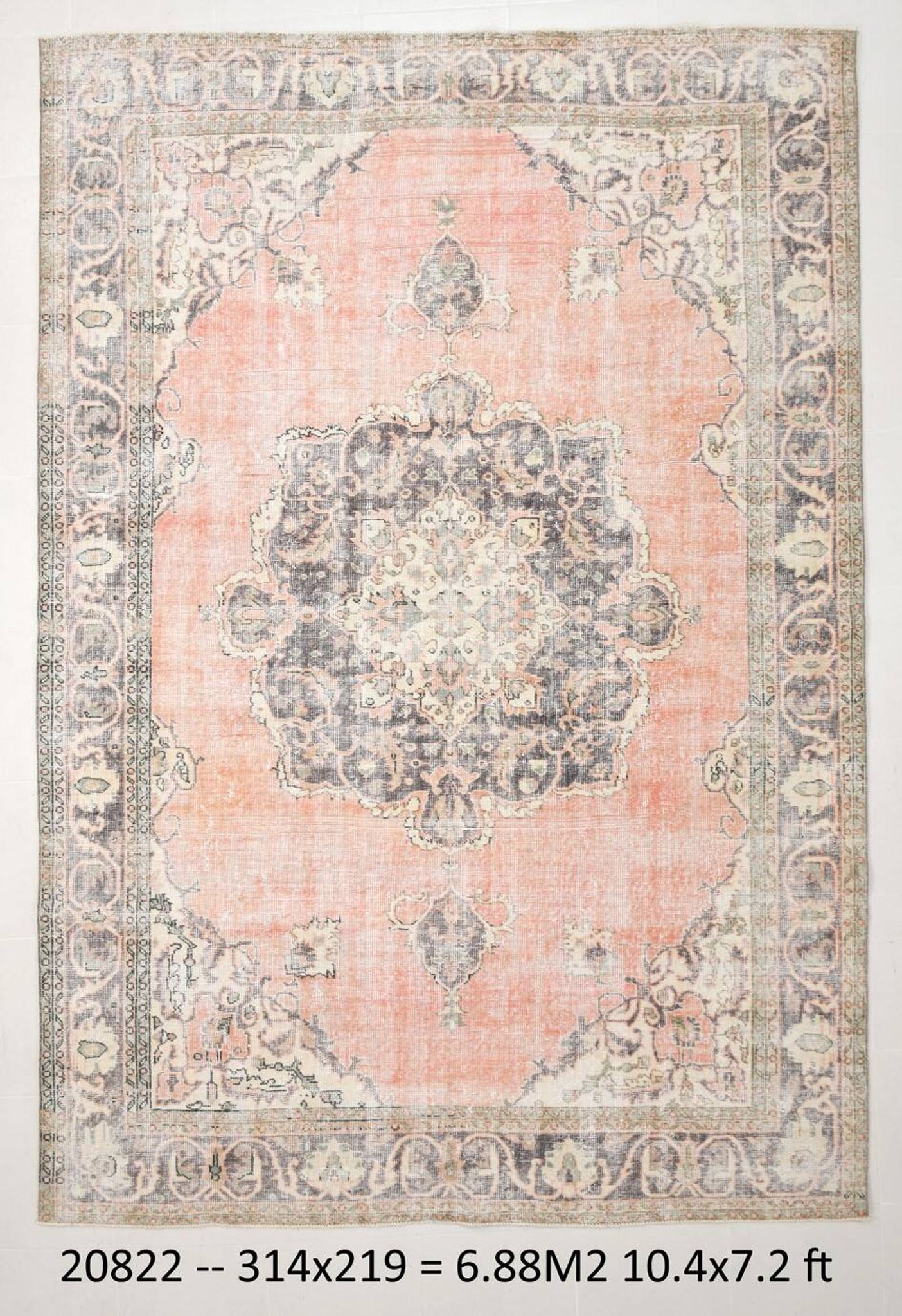 7x10 Vintage Salmon Pink Classic Madallion Turkish Rug, 219x314Cm