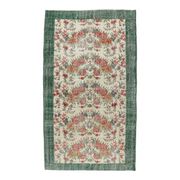 Turkish  Oushak vintage hand-knotted floral green rugs bordered 176x205