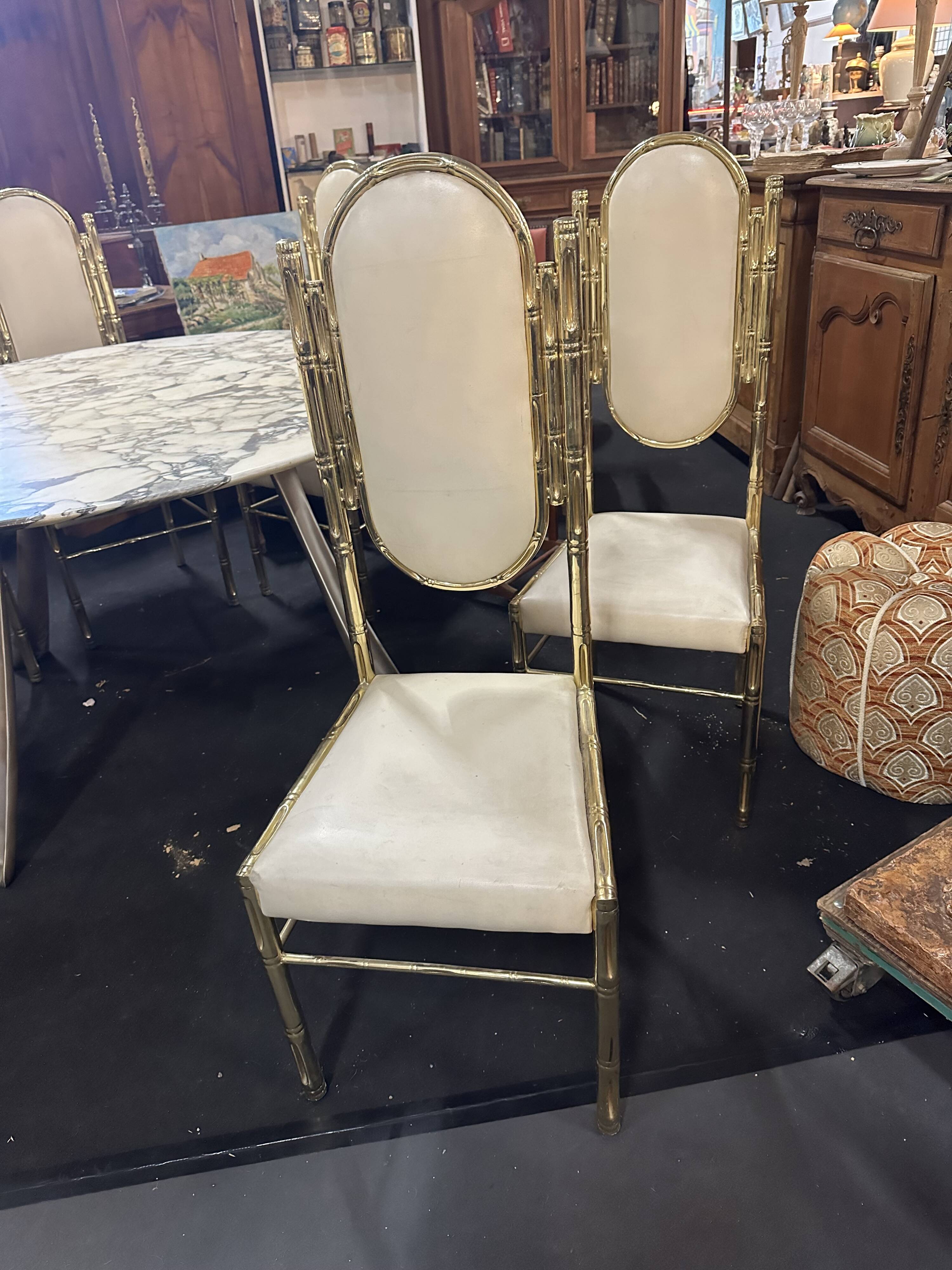 Set of 6 Bamboo chairs in brass 1980