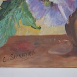 C. Steveniers - French School of the 20th century Still life with poppies. Oil on canvas signed