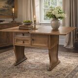 Tavolino a Libro Vintage in Legno Salvaspazio con Cassetti e Vano