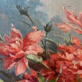 Painting 1900 Bouquet of flowers Carnations in the garden HST signed Gabrielle V.