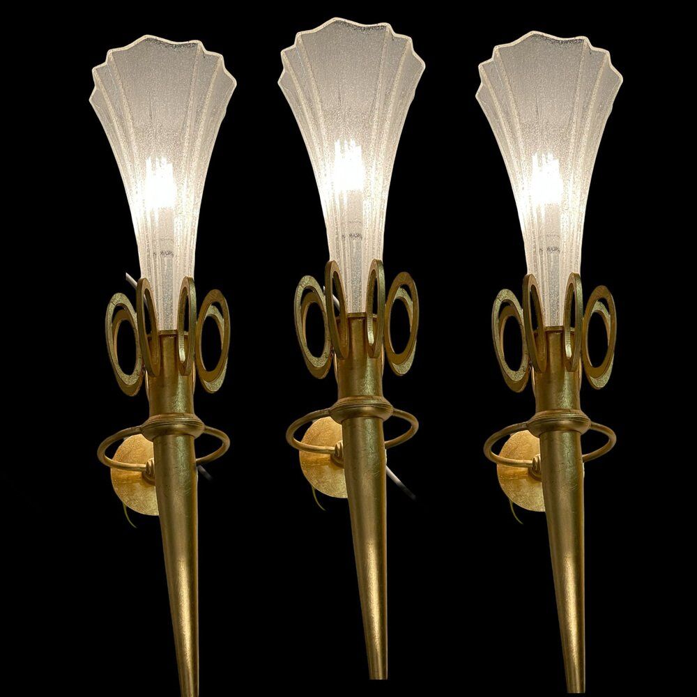 Gold gilded murano glass sconces, set of 3