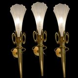 3 appliques en verre de Murano doré