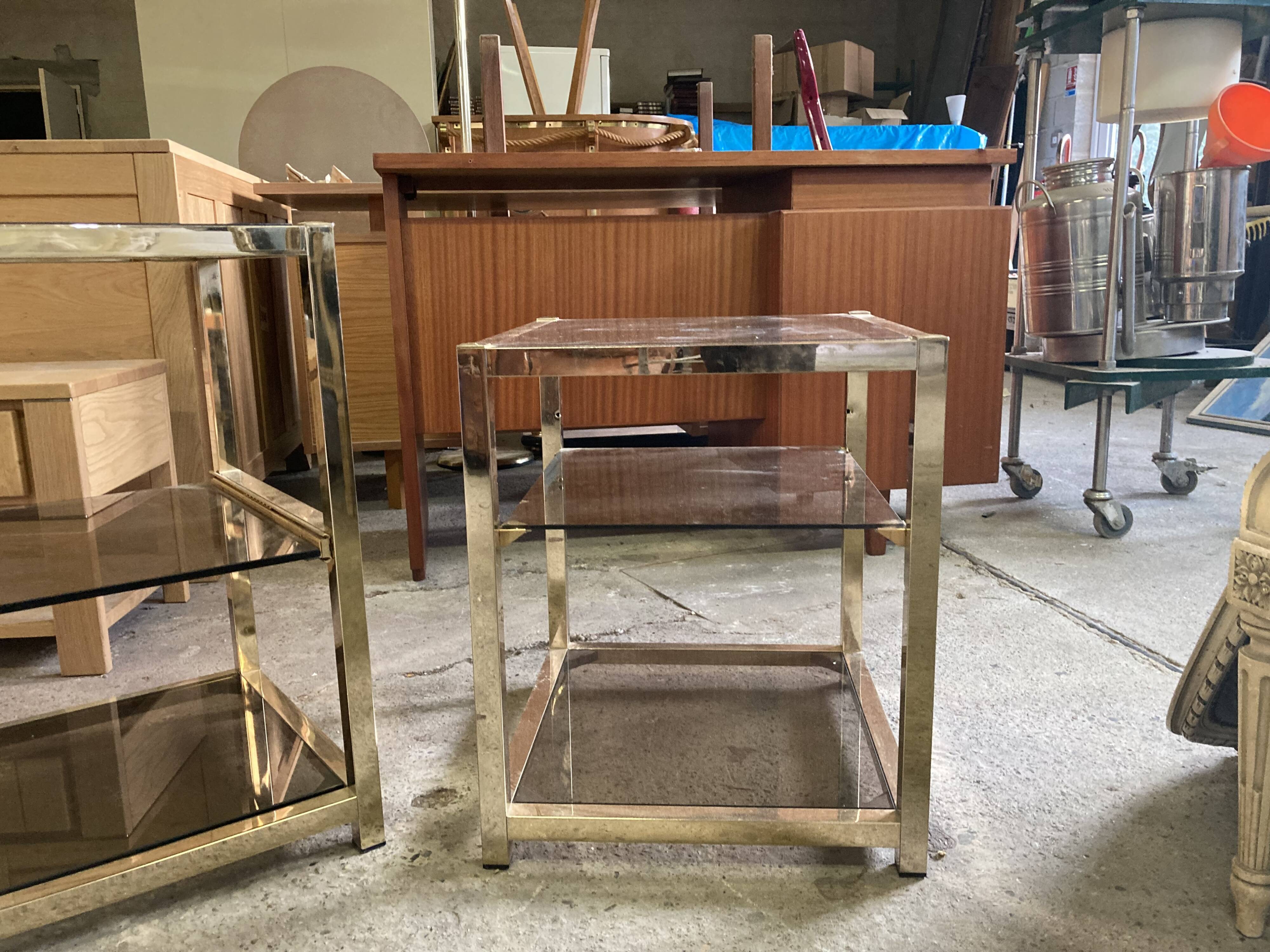 Storage modules in brass and smoked glass design 70s