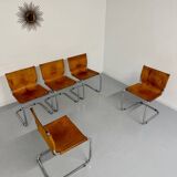 Lot of 5 tubular chairs Mart Stam edition Fasem vintage patinated leather