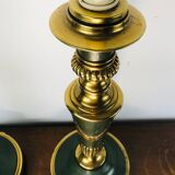 Vintage dutch brass and green table lamps from kullmann, 1970s, set of 2 table lamps. baroque