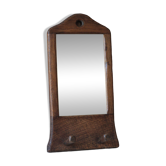 Porte-manteau mural miroir avec patères en bois massif, miroir brutaliste