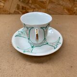 Set of 6 antique white ceramic mugs vintage green leaf decor