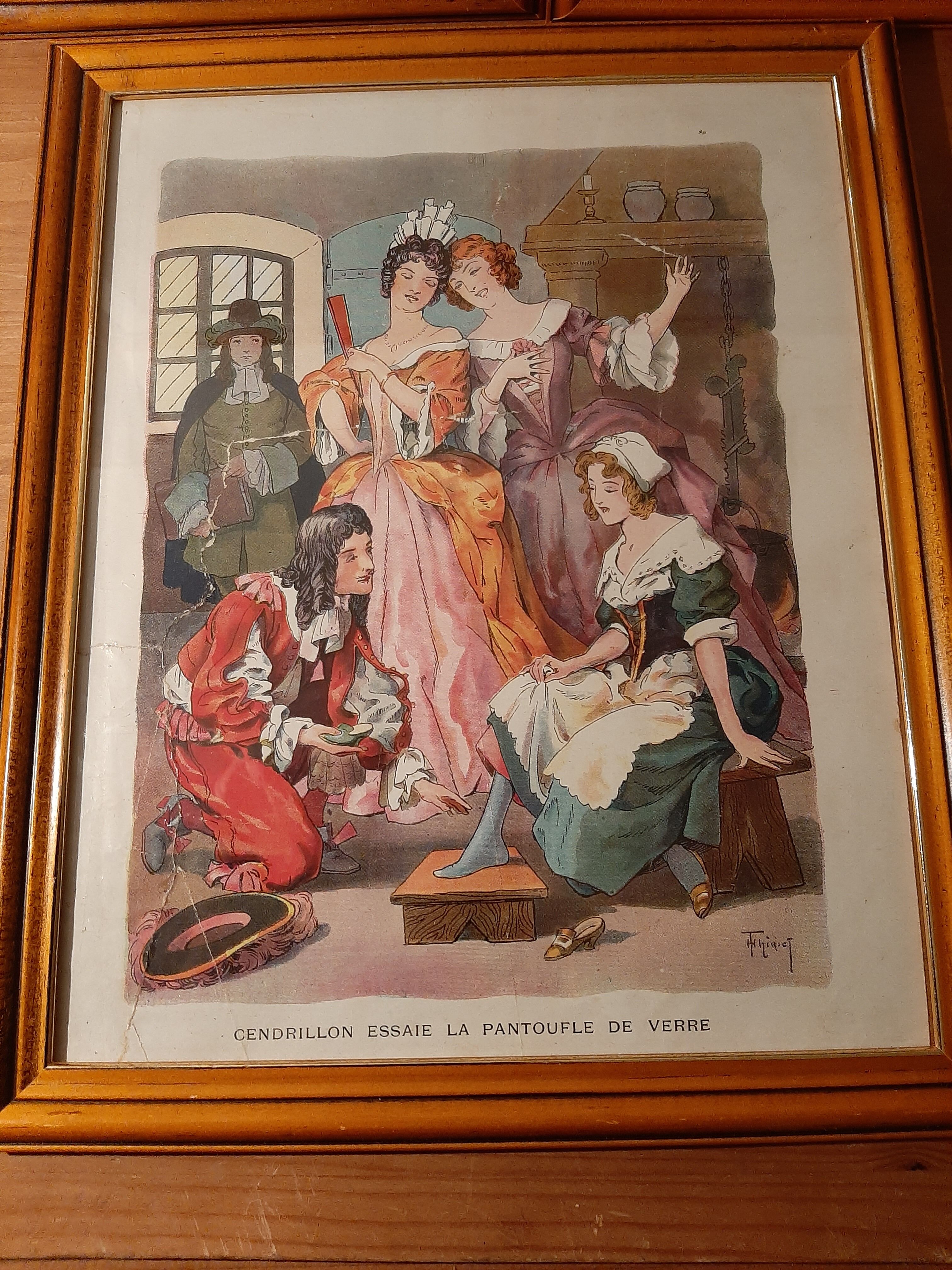 3 old Cinderella illustrations framed under glass