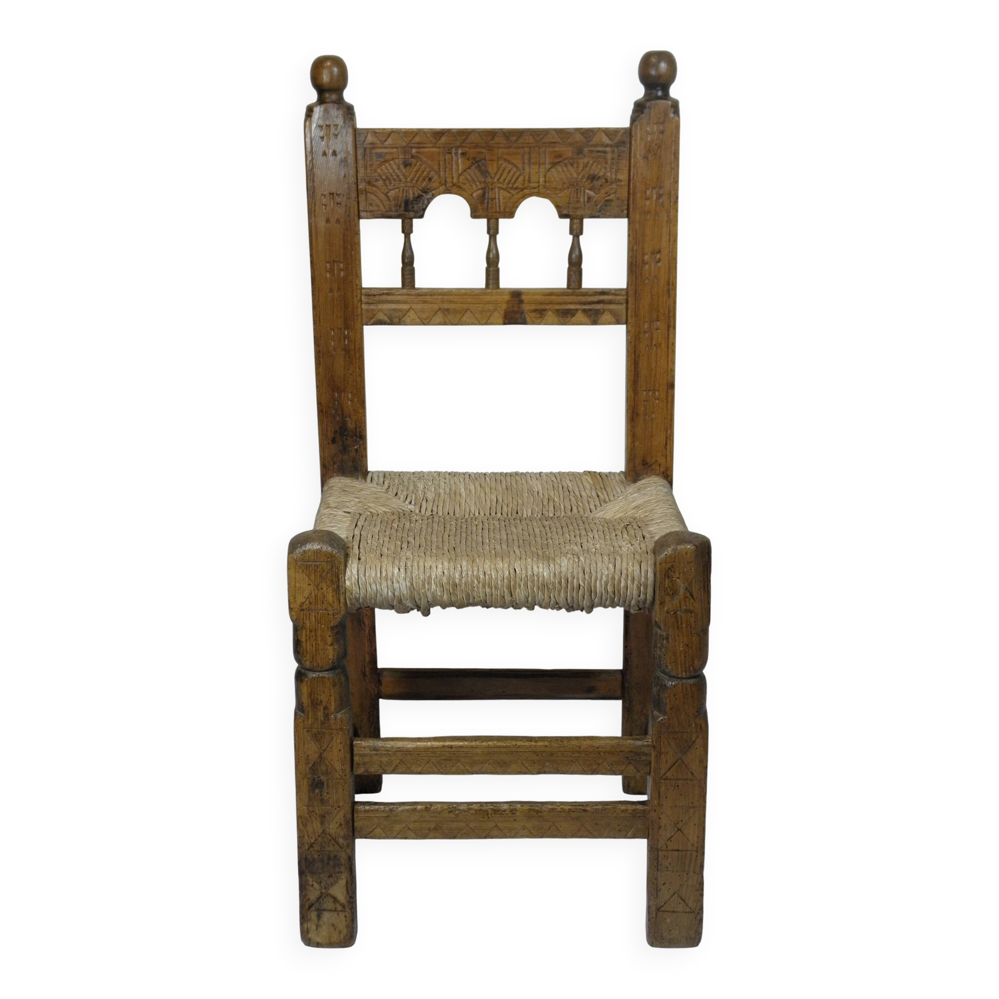 Antique wooden and straw chair, Folk Art - Spain