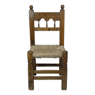 Antique wooden and straw chair, Folk Art - Spain