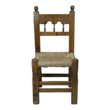 Antique wooden and straw chair, Folk Art - Spain