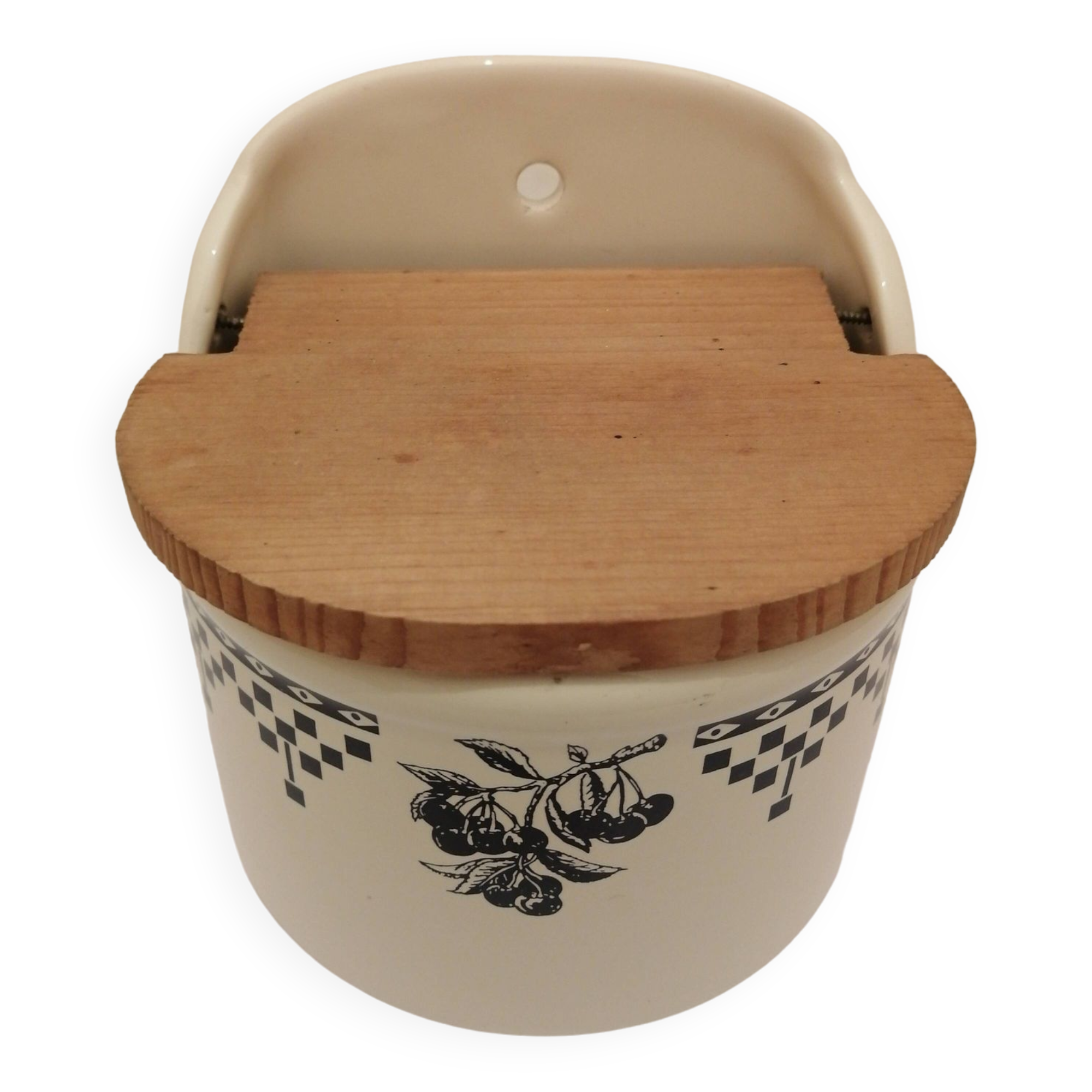 Vintage ceramic and wood salt box