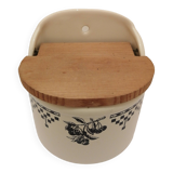 Vintage ceramic and wood salt box
