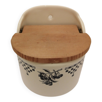 Vintage ceramic and wood salt box