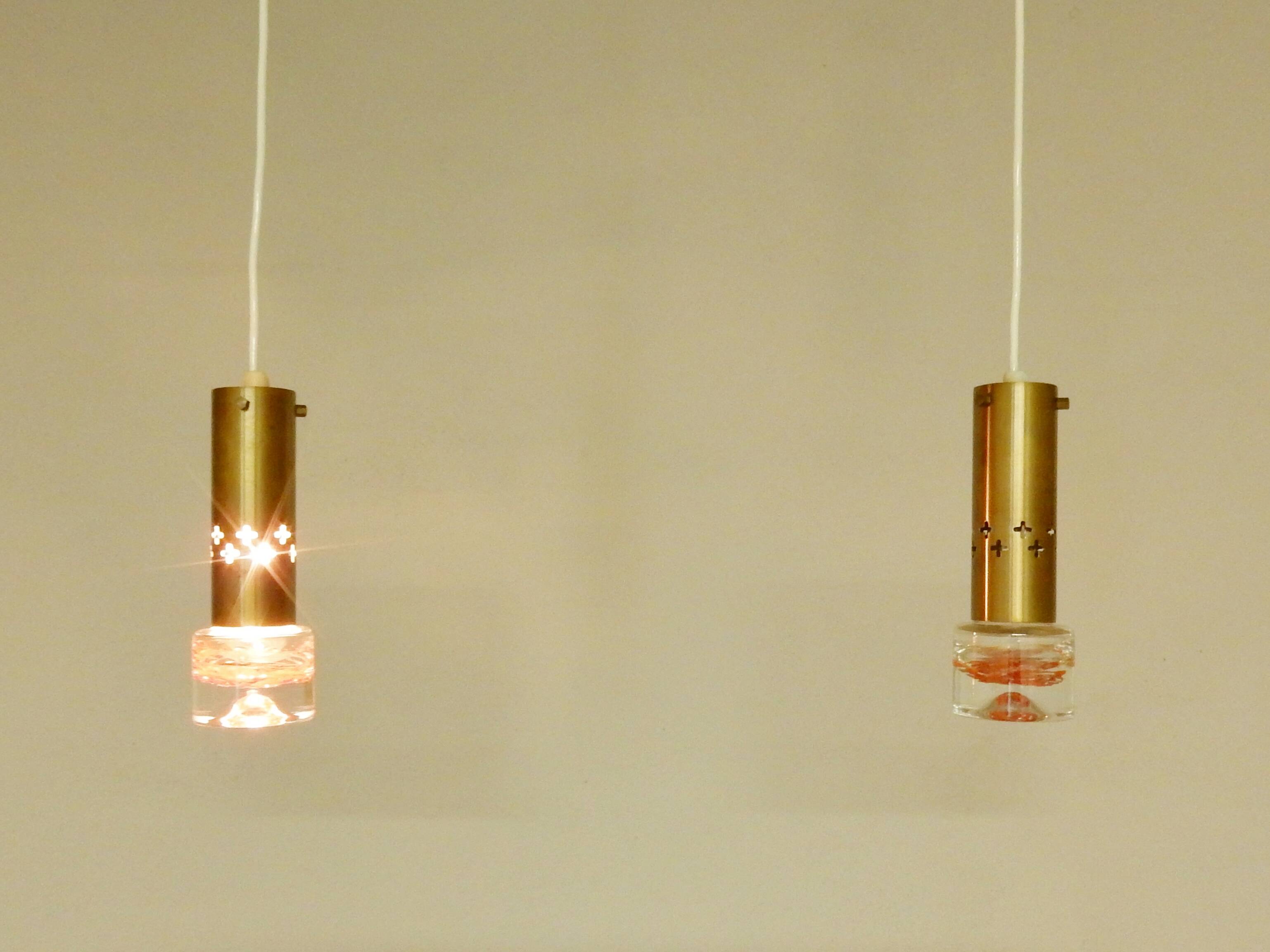 Set of two brass and glass pendant lamps for Örsjö Belysning, Sweden 1960's