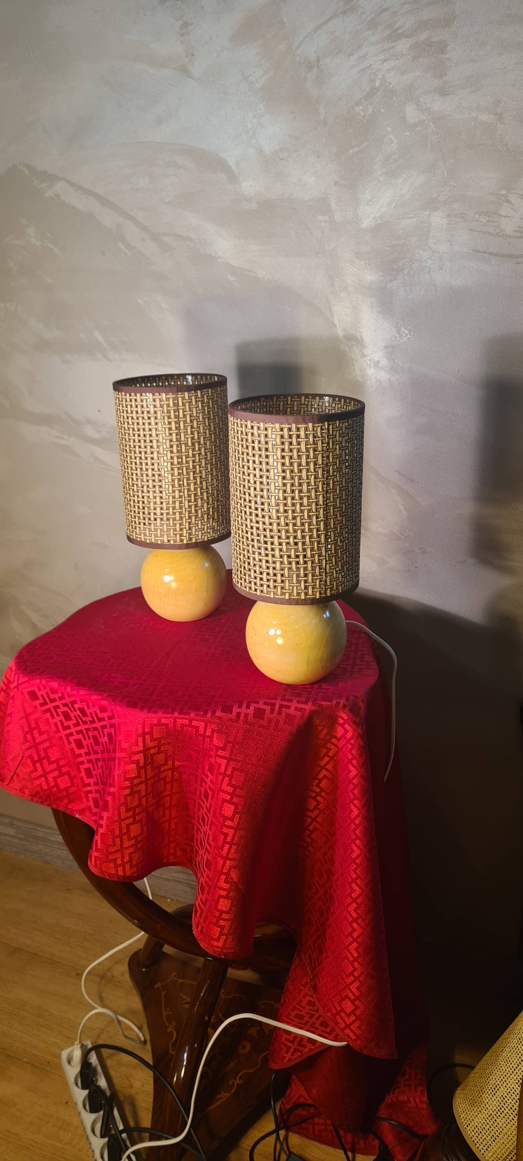 Pair of natural solid wood ball lamps, Scandinavian style bedside table 33x14