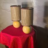 Pair of natural solid wood ball lamps, Scandinavian style bedside table 33x14