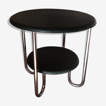 Table d'appoint ronde skaï et chrome, Thonet 1940