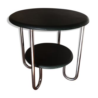 Table d'appoint ronde skaï et chrome, Thonet 1940