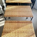 Rattan and Wrought Iron Nesting Tables