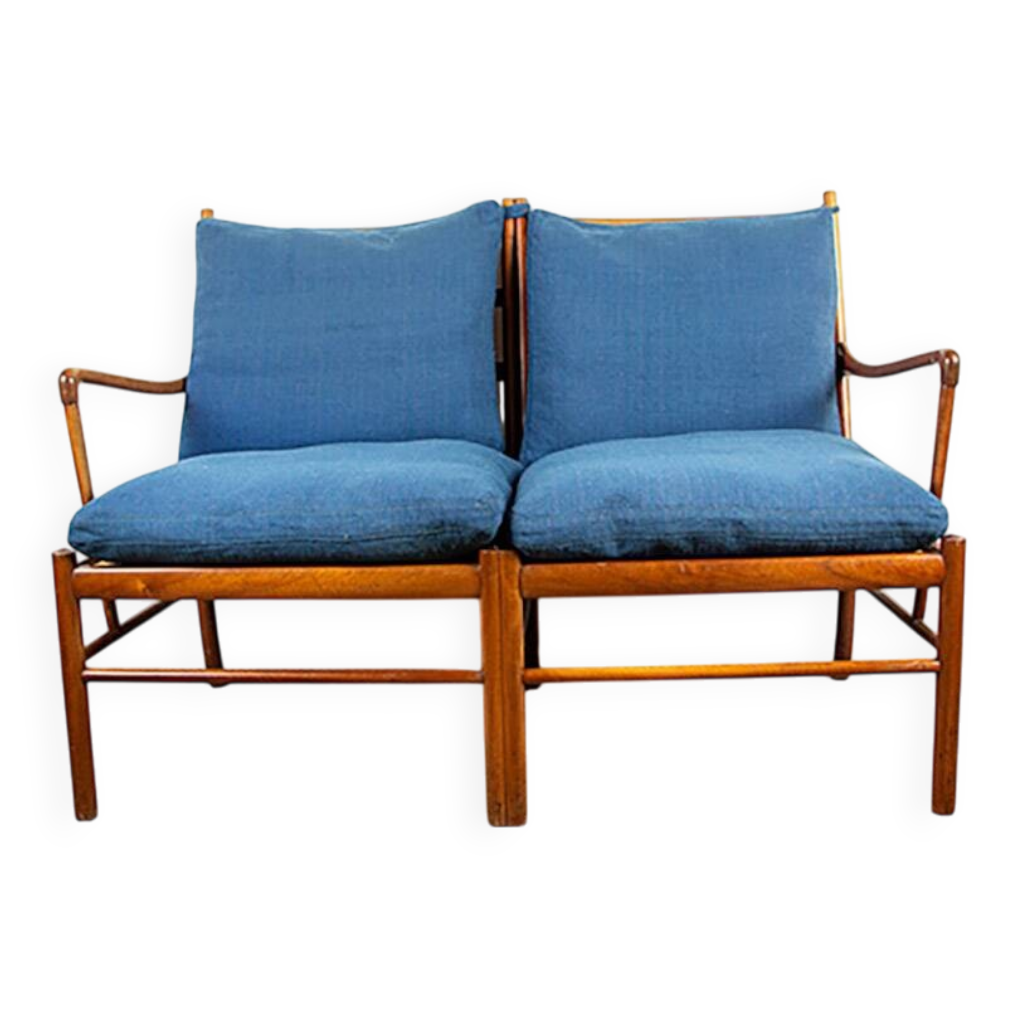 Danish 2-seater sofa in mahogany and cane by Ole Wanscher, 1960.