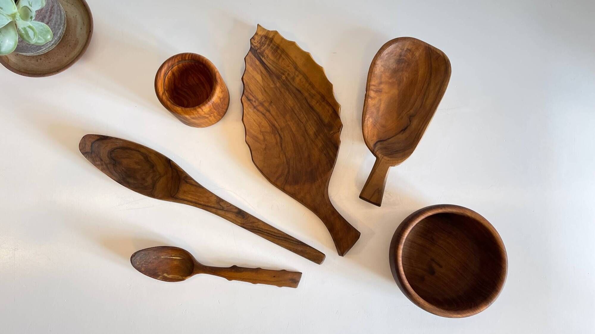 Set of vintage turned and carved wooden cups