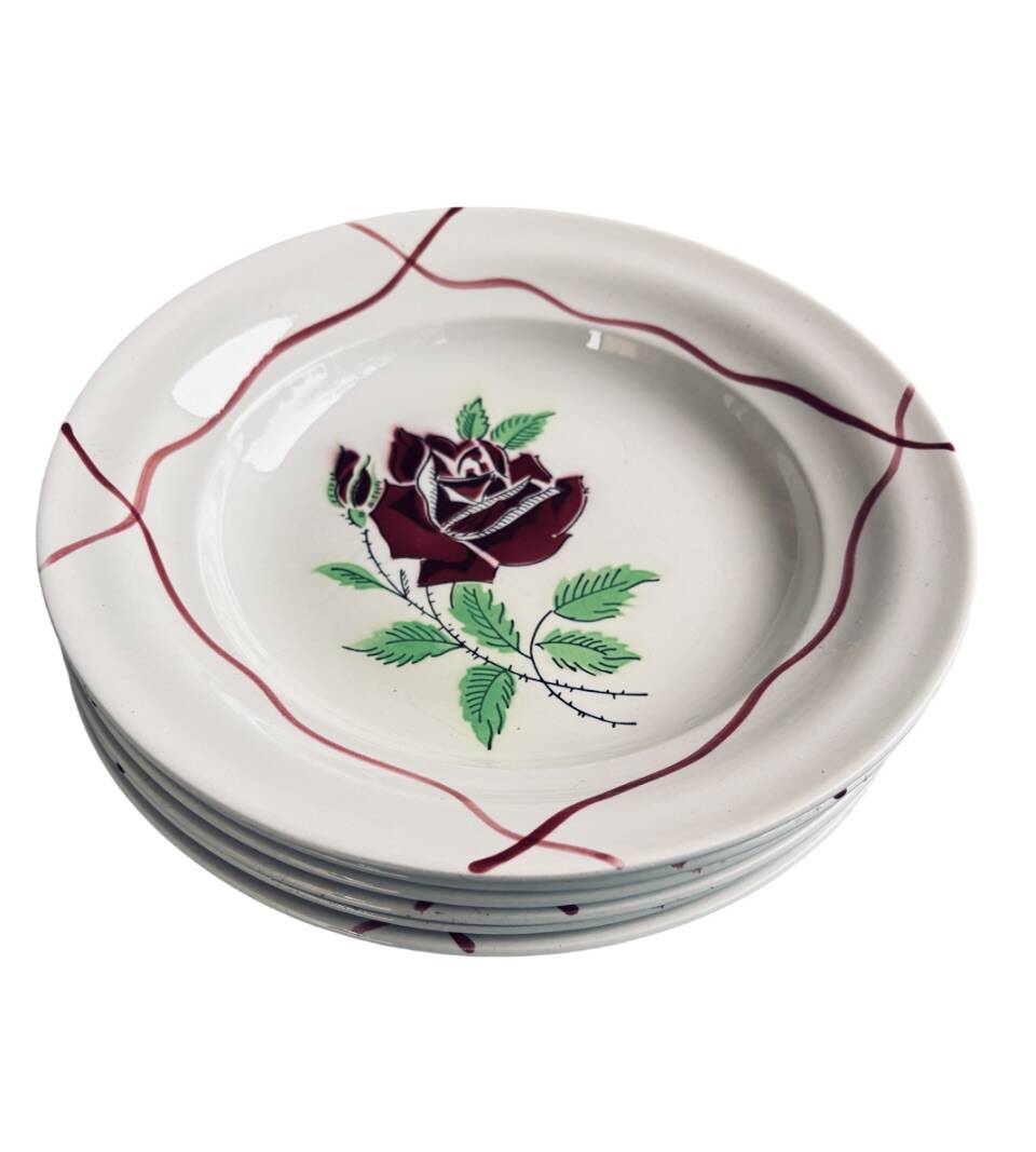 Set of 6 deep plates Saint-Amand "Dominique" 1950s Hand Decorated