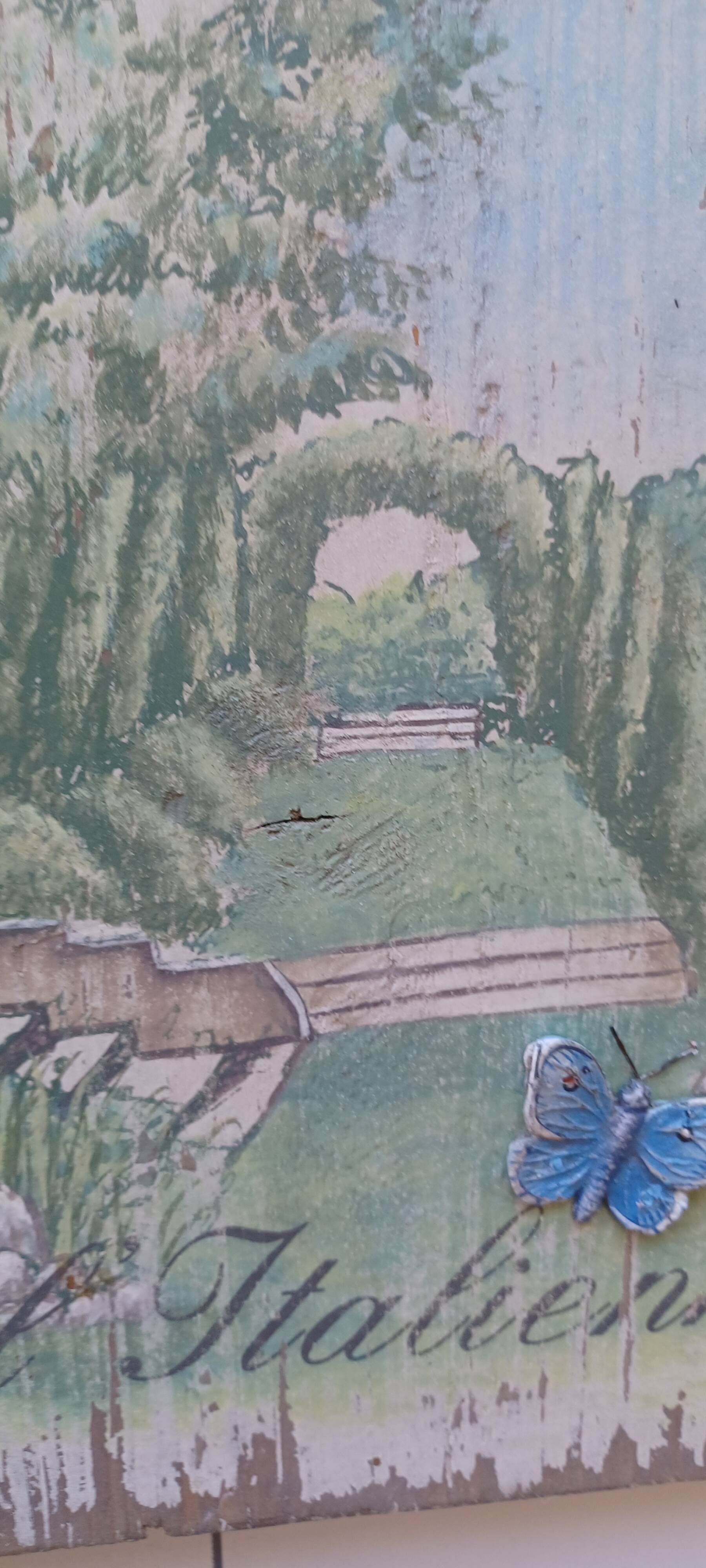 Ancient decorative panel in carved wood on the art of gardens in europe