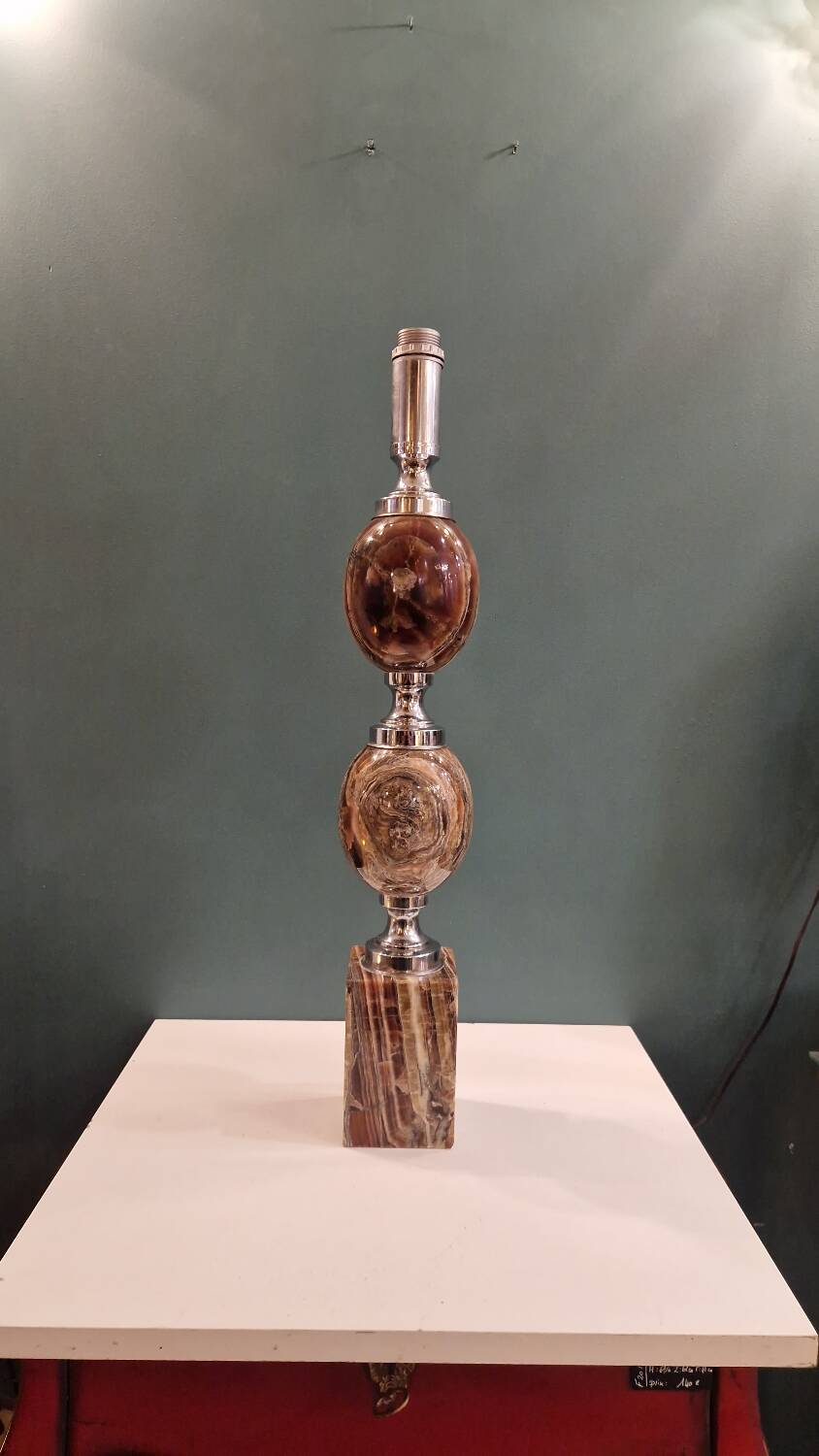 Large marble and chrome metal table lamp base from the 70s