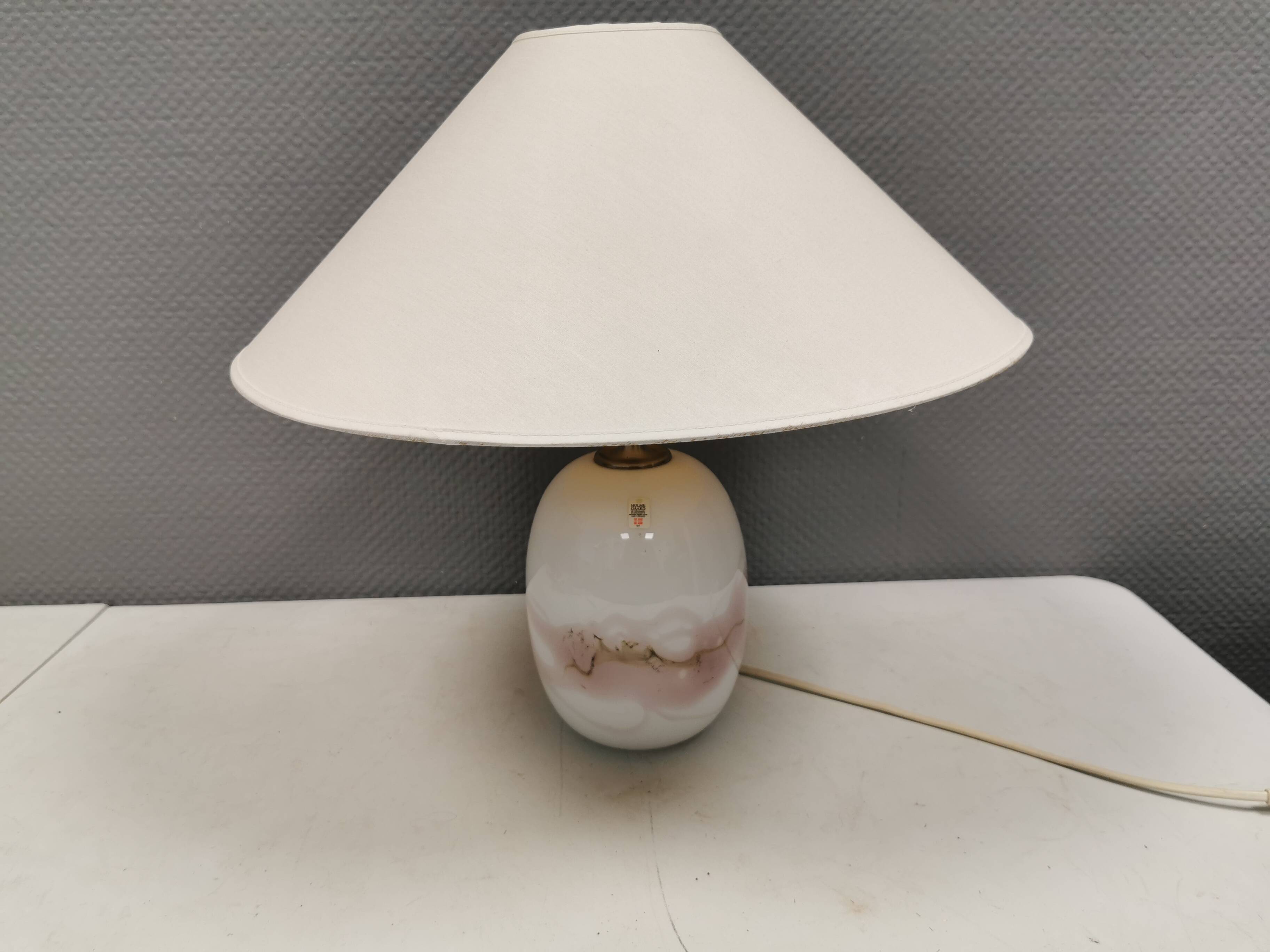 Sakura table lamp white/ pink glass, by Michael Bang for Holmegaard Denmark
