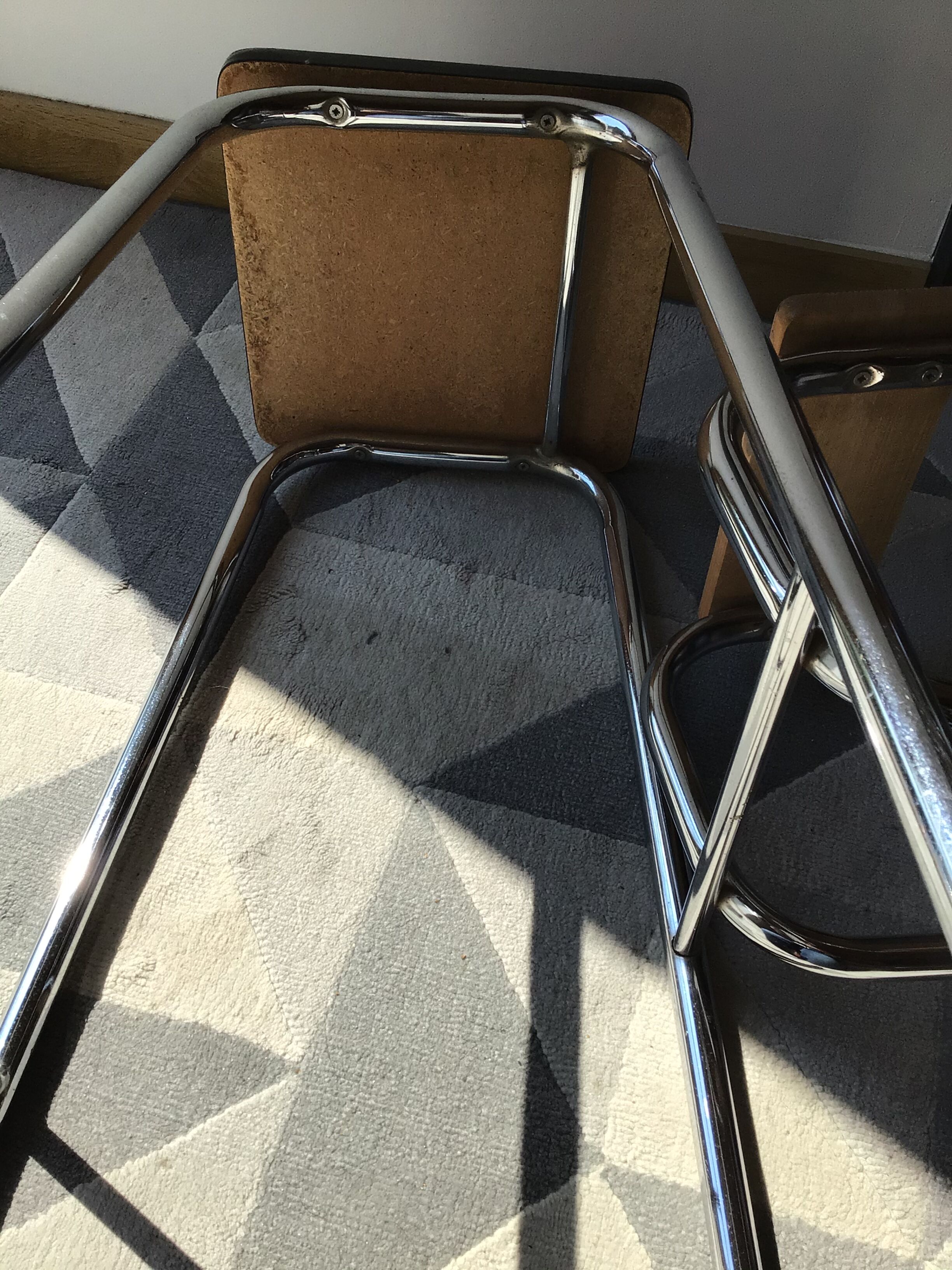 Tabouret escabeau formica roux marches bois