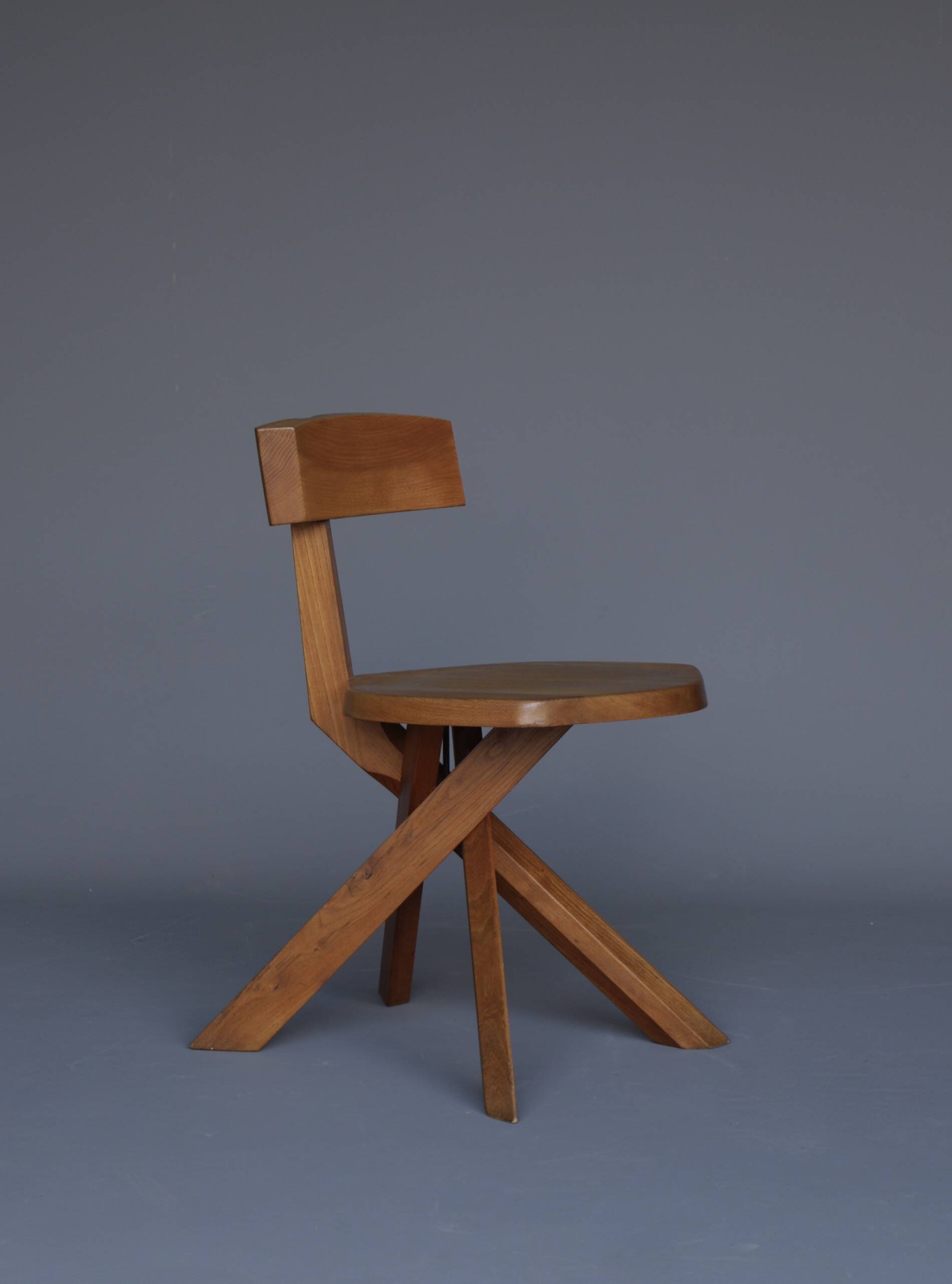 Chaise S34 en orme de Pierre Chapo, années 1980